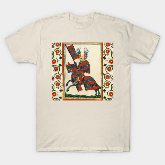 RED KNIGHT HORSEBACK, MEDIEVAL MINIATURE WITH WILD ROSES T-Shirt by BulganLumini